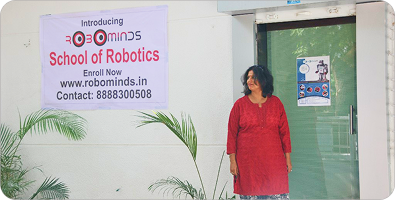 The first Robominds School of Robotics centre with its opening banner